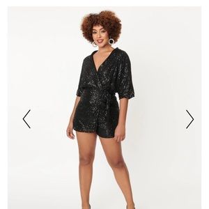 She & Sky Wrap Romper- Black Sequin Sz Large